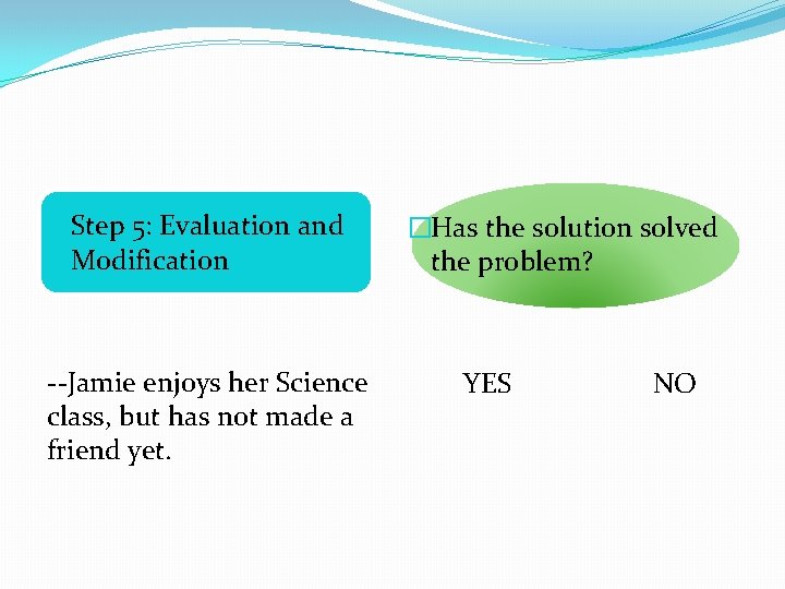 �Step 5: Evaluation and Modification --Jamie enjoys her Science class, but has not made