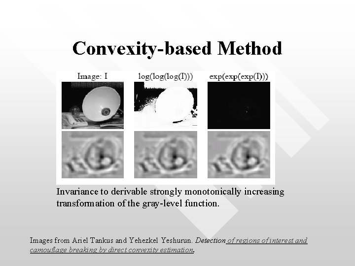 Convexity-based Method Invariance to derivable strongly monotonically increasing transformation of the gray-level function. Images