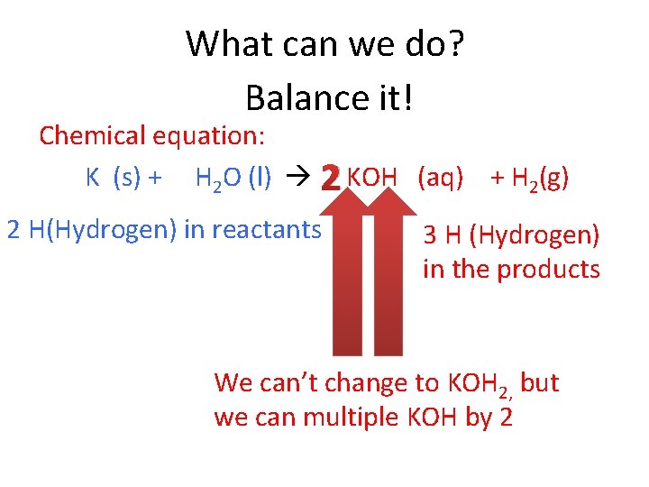 What can we do? Balance it! Chemical equation: K (s) + H 2 O