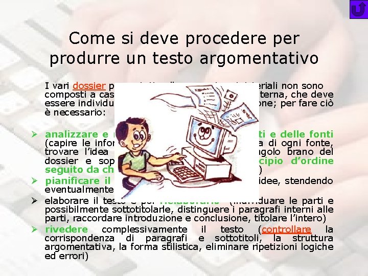 Come si deve procedere per produrre un testo argomentativo I vari dossier presentati nelle