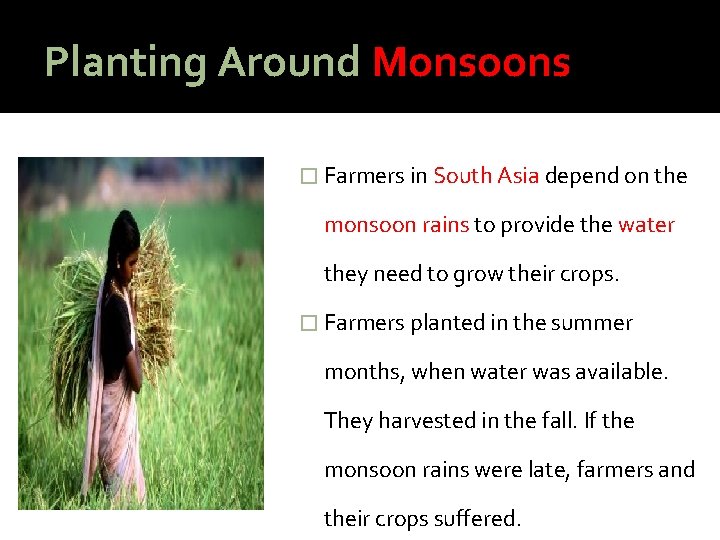 Planting Around Monsoons � Farmers in South Asia depend on the monsoon rains to