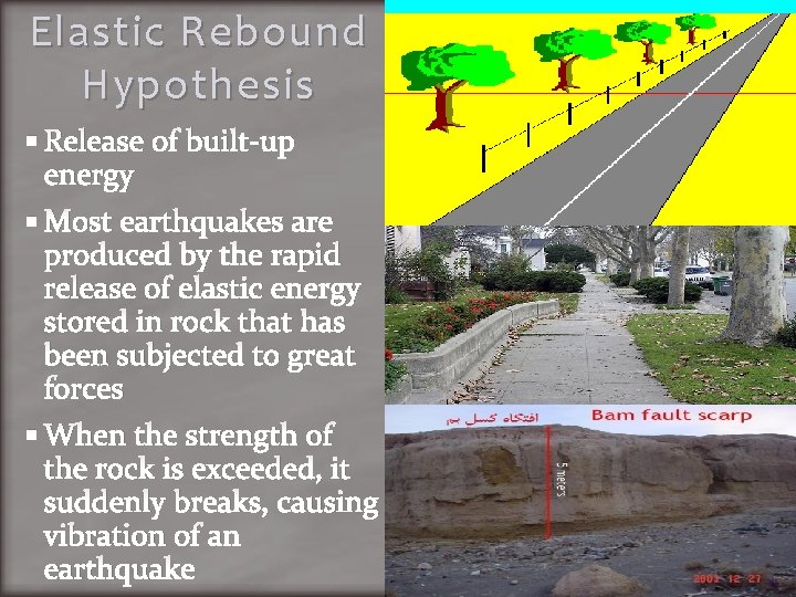 Elastic Rebound Hypothesis Release of built-up energy Most earthquakes are produced by the rapid