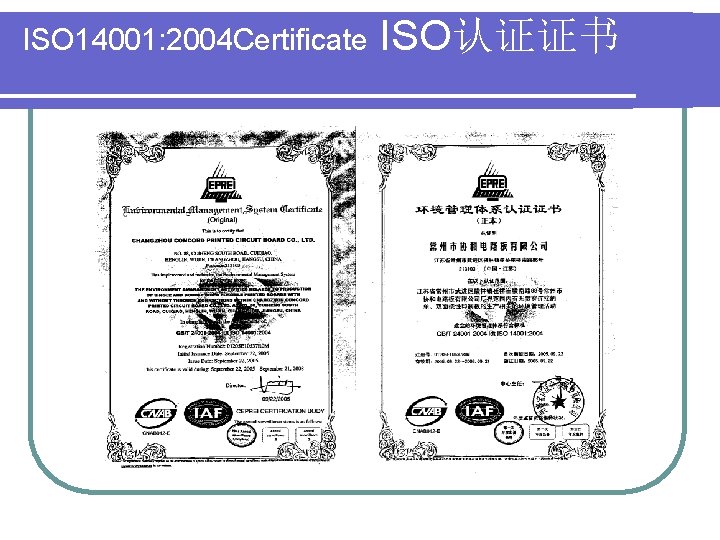 ISO 14001: 2004 Certificate ISO认证证书 