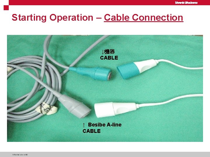 Starting Operation – Cable Connection ↓機器 CABLE ↑ Besibe A-line CABLE Internal use only