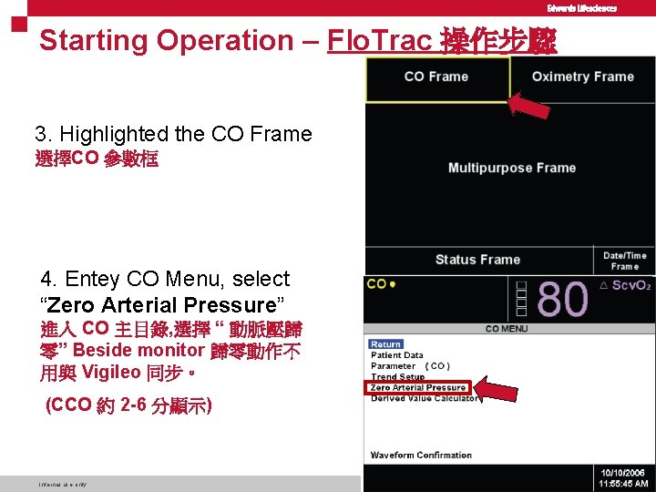 Starting Operation – Flo. Trac 操作步驟 3. Highlighted the CO Frame 選擇CO 參數框 4.
