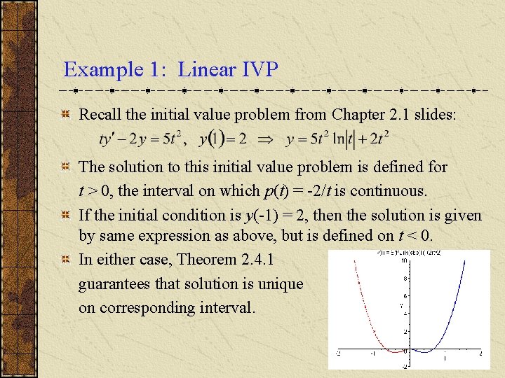 Example 1: Linear IVP Recall the initial value problem from Chapter 2. 1 slides: