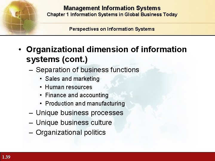 Management Information Systems Chapter 1 Information Systems in Global Business Today Perspectives on Information