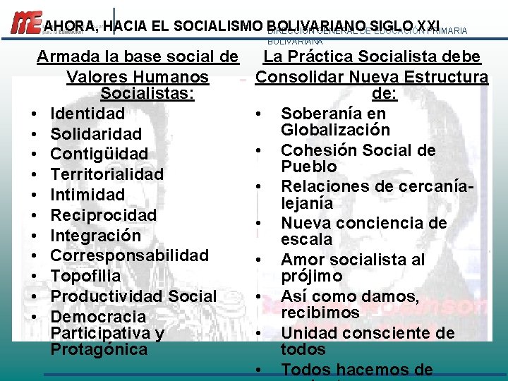 AHORA, HACIA EL SOCIALISMO BOLIVARIANO XXI DIRECCIÓN GENERAL DESIGLO EDUCACIÓN PRIMARIA BOLIVARIANA Armada la