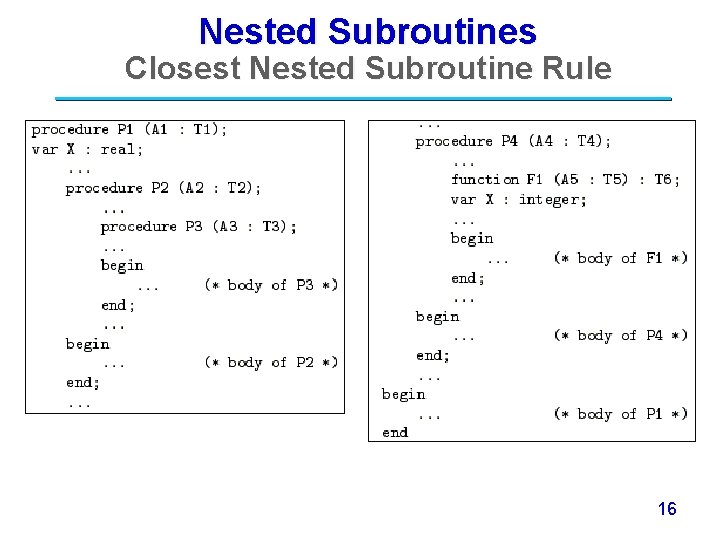 Nested Subroutines Closest Nested Subroutine Rule 16 