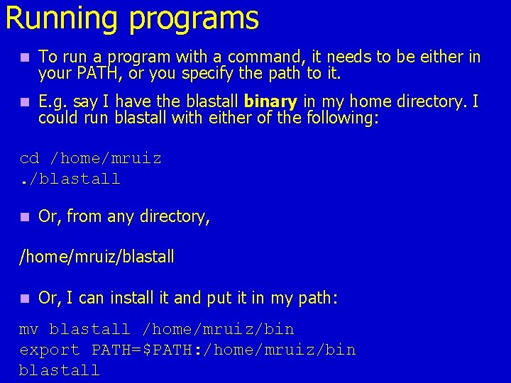 Running programs n To run a program with a command, it needs to be Running programs n To run a program with a command, it needs to be