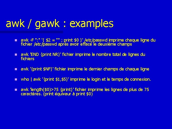 awk / gawk : examples n awk -F ": " '{ $2 = "" awk / gawk : examples n awk -F ": " '{ $2 = ""
