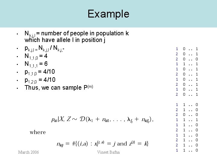 Example • • Nk, j, l = number of people in population k which