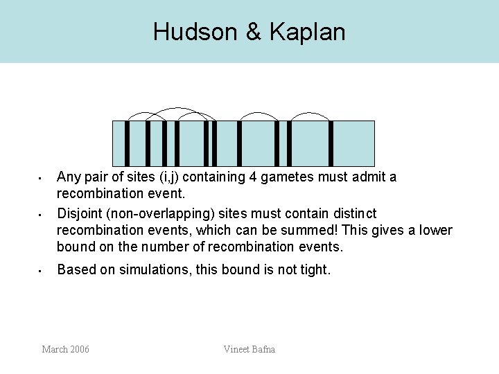 Hudson & Kaplan • Any pair of sites (i, j) containing 4 gametes must