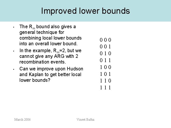 Improved lower bounds • • • The Rm bound also gives a general technique