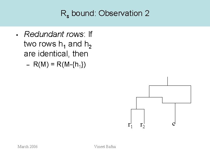 Rs bound: Observation 2 • Redundant rows: If two rows h 1 and h