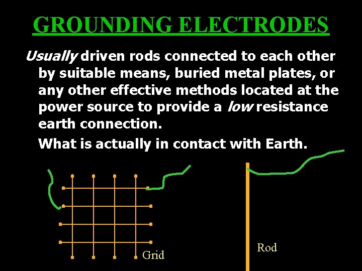 GROUNDING ELECTRODES Usually driven rods connected to each other by suitable means, buried metal