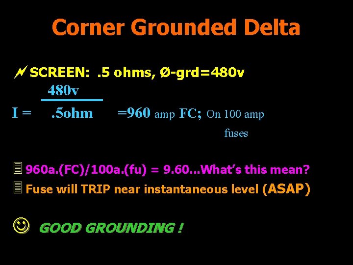 Corner Grounded Delta ~SCREEN: I= 480 v. 5 ohm . 5 ohms, Ø-grd=480 v
