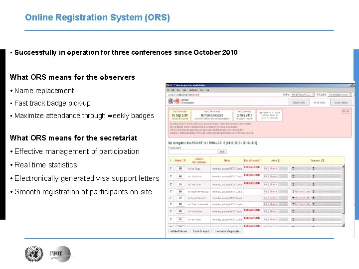 Online Registration System (ORS) • Successfully in operation for three conferences since October 2010