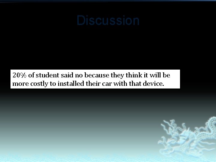 Discussion Q 6) If you answer No, can you state one of your reasons