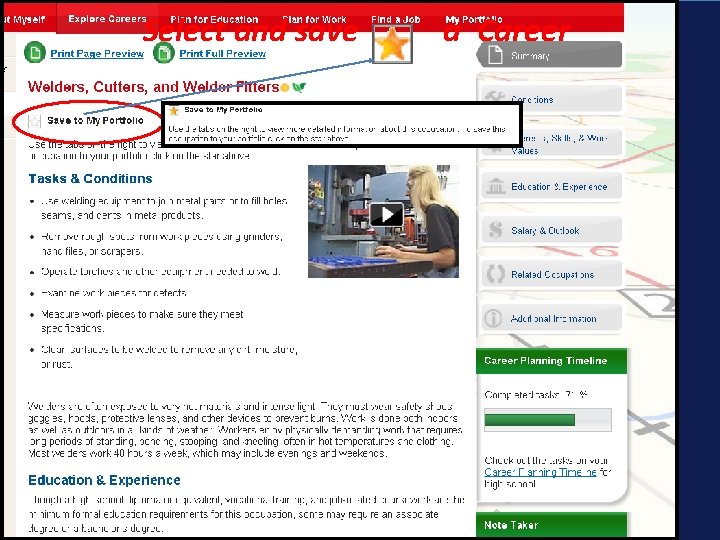 Select and save a Career 