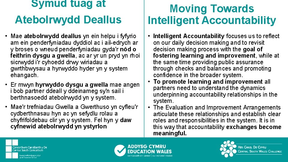 Symud tuag at Atebolrwydd Deallus • Mae atebolrwydd deallus yn ein helpu i fyfyrio