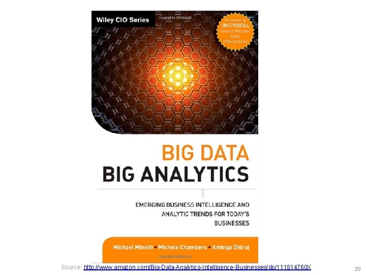 Source: http: //www. amazon. com/Big-Data-Analytics-Intelligence-Businesses/dp/111814760 X 29 
