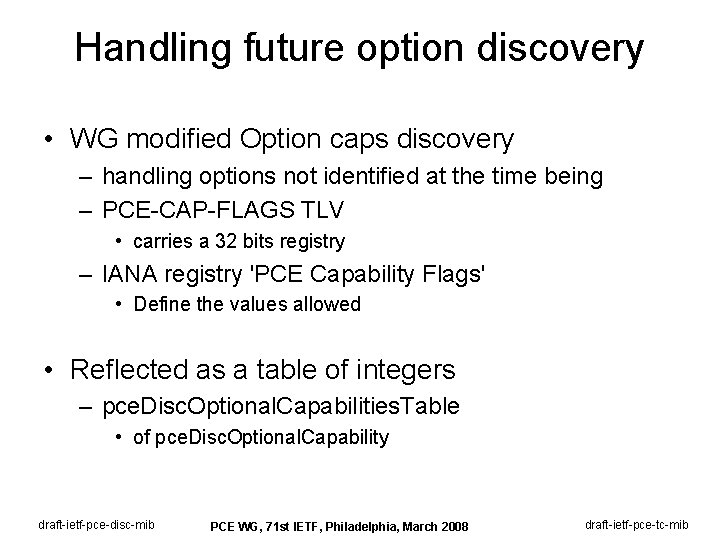 Handling future option discovery • WG modified Option caps discovery – handling options not