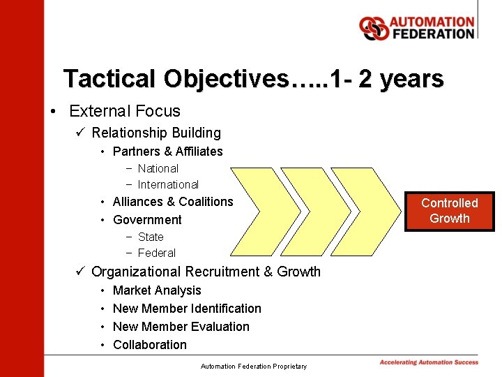 Tactical Objectives…. . 1 - 2 years • External Focus ü Relationship Building •