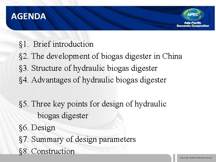 AGENDA § 1. Brief introduction § 2. The development of biogas digester in China