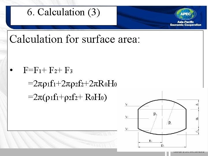 6. Calculation (3) Calculation for surface area: • F=F 1+ F 2+ F 3