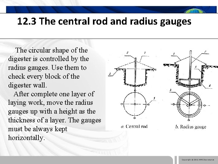 12. 3 The central rod and radius gauges The circular shape of the digester