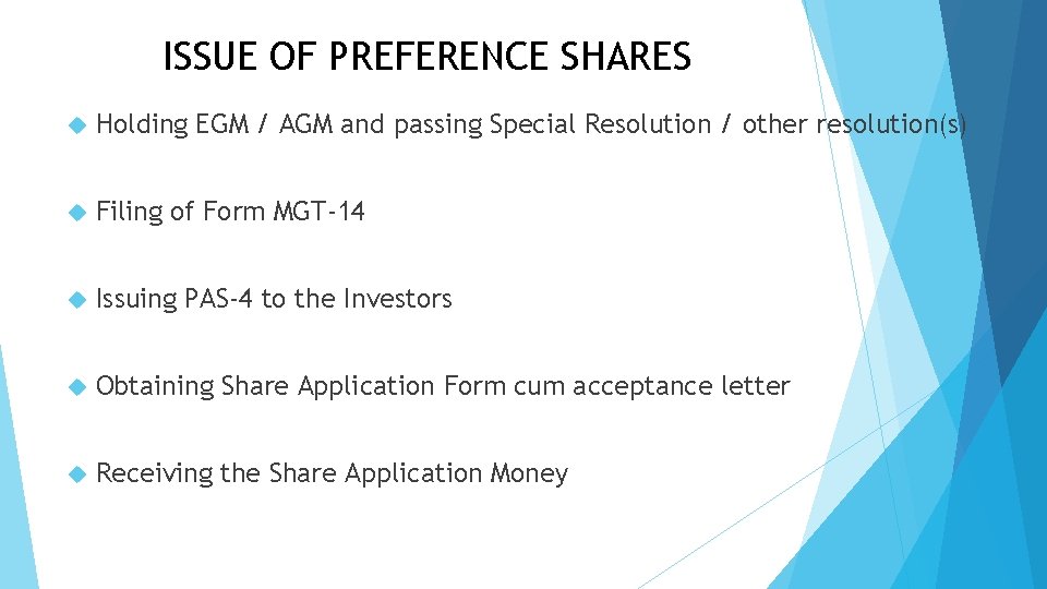 ISSUE OF PREFERENCE SHARES Holding EGM / AGM and passing Special Resolution / other