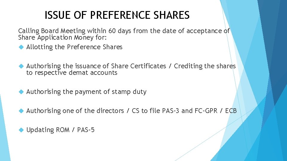 ISSUE OF PREFERENCE SHARES Calling Board Meeting within 60 days from the date of