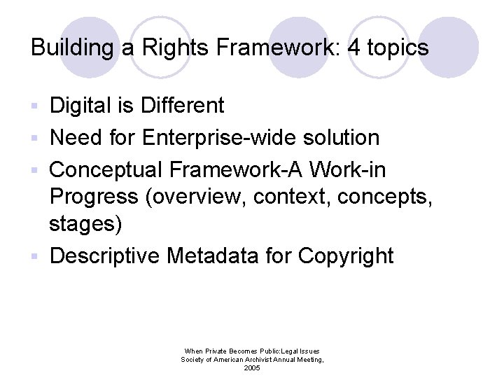 Building a Rights Framework: 4 topics Digital is Different § Need for Enterprise-wide solution