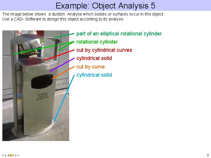 Example: Object Analysis 5 The image below shows a dustbin. Analyse which bodies or