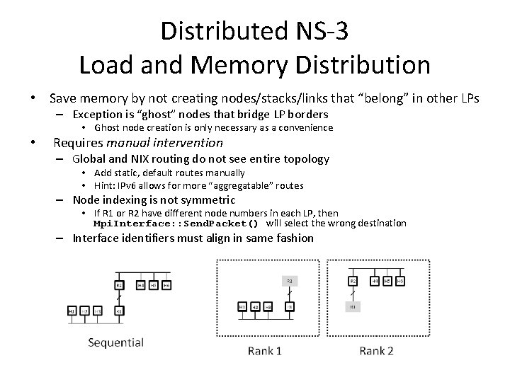 Distributed NS-3 Load and Memory Distribution • Save memory by not creating nodes/stacks/links that Distributed NS-3 Load and Memory Distribution • Save memory by not creating nodes/stacks/links that