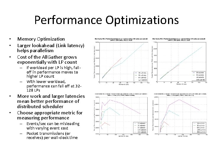 Performance Optimizations • • • Memory Optimization Larger lookahead (Link latency) helps parallelism Cost