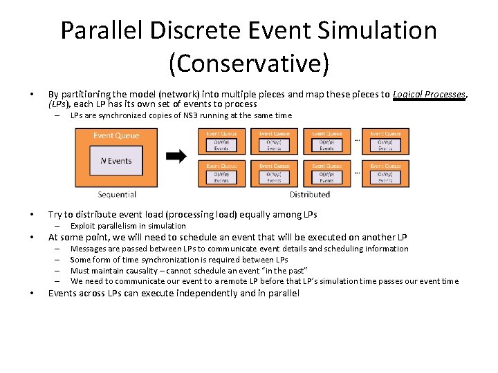 Parallel Discrete Event Simulation (Conservative) • By partitioning the model (network) into multiple pieces Parallel Discrete Event Simulation (Conservative) • By partitioning the model (network) into multiple pieces