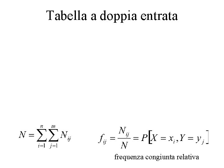 Tabella a doppia entrata frequenza congiunta relativa 