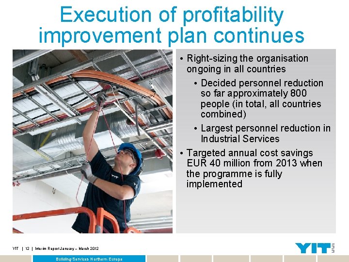 Execution of profitability improvement plan continues • Right-sizing the organisation ongoing in all countries