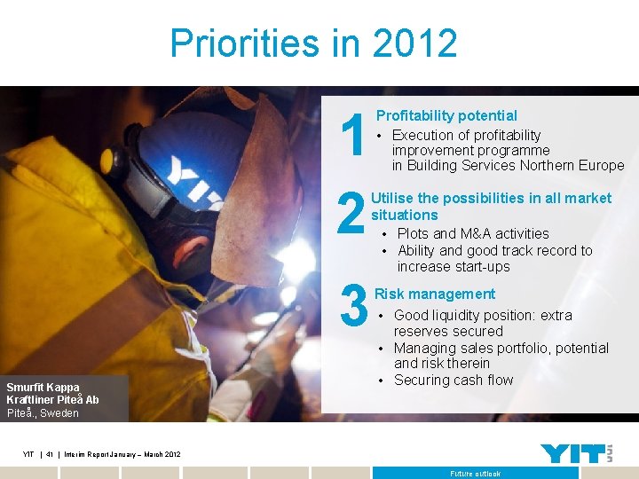 Priorities in 2012 1 2 3 Smurfit Kappa Kraftliner Piteå Ab Piteå. , Sweden