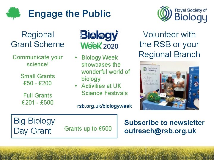 Engage the Public Regional Grant Scheme Communicate your science! Small Grants £ 50 -