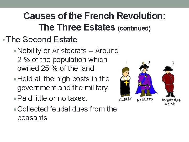 Causes of the French Revolution: The Three Estates (continued) • The Second Estate ·