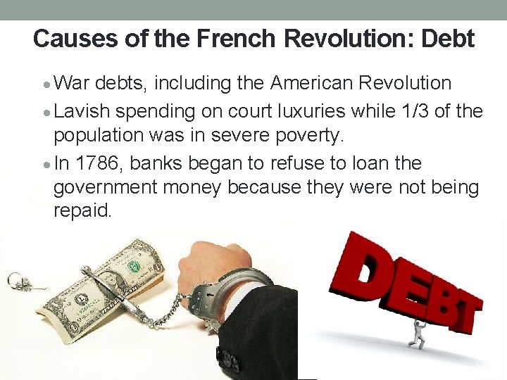 Causes of the French Revolution: Debt · War debts, including the American Revolution ·