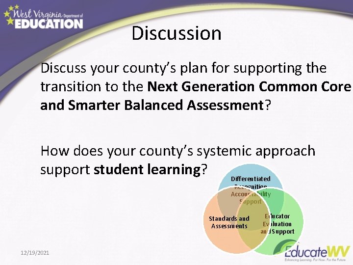 Discussion Discuss your county’s plan for supporting the transition to the Next Generation Common