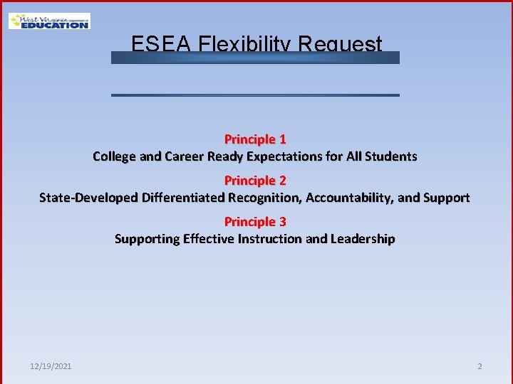 ESEA Flexibility Request Principle 1 College and Career Ready Expectations for All Students Principle