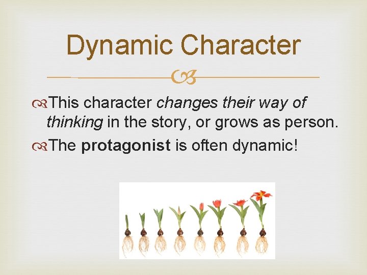 Dynamic Character This character changes their way of thinking in the story, or grows