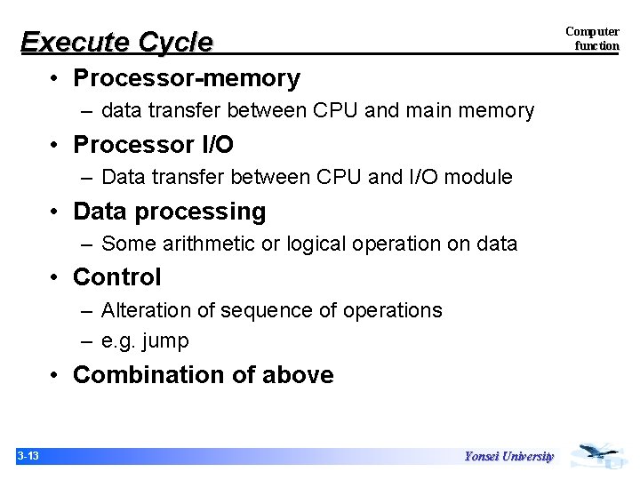 Computer function Execute Cycle • Processor-memory – data transfer between CPU and main memory Computer function Execute Cycle • Processor-memory – data transfer between CPU and main memory