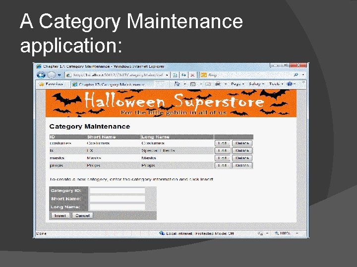 A Category Maintenance application: 
