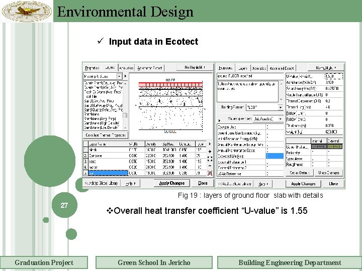 Environmental Design Input data in Ecotect Fig 19 : layers of ground floor slab